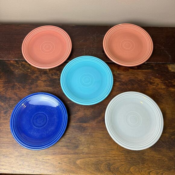 FiestaWare Set of 5 VINTAGE 50s 60s 6" Saucer‎ Plate Cobalt Gray Turquoise Rose - Picture 1 of 11